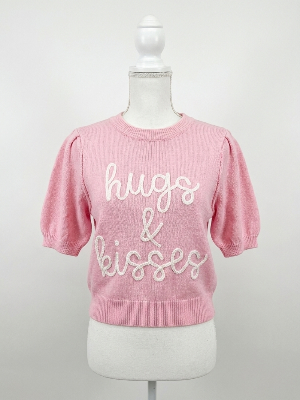 NEW PEACH LOVE hugs & kisses puff sleeve sweatershirt in baby pink